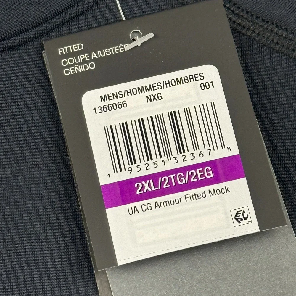 Under Armour T Shirt Mens 2XL XXL Black Fitted Mock Neck Cold Gear Baselayer NWT